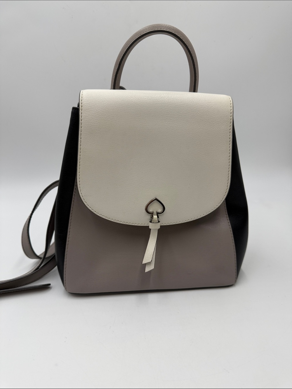 Kate Spade Three-Tone Leather Backpack Purse in Cream, Taupe & Black